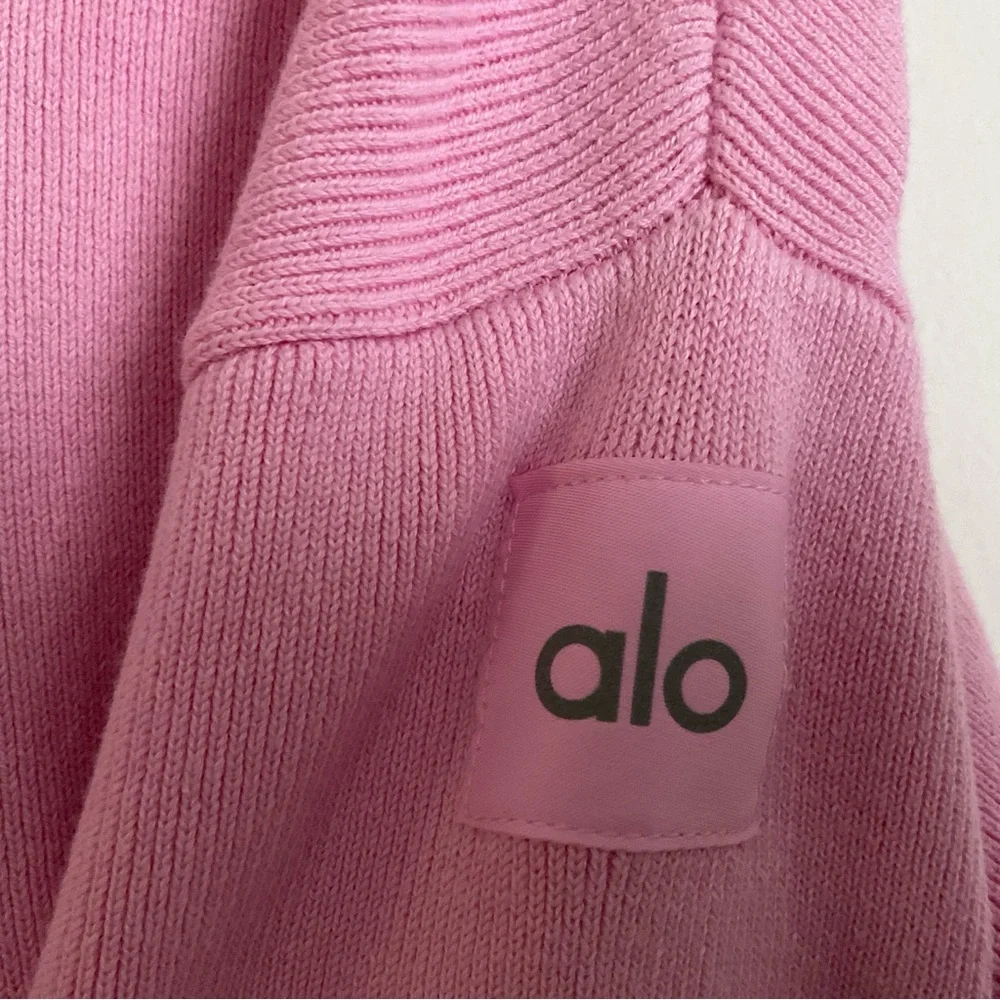 Alo Yoga Scholar Knit Cropped Full Zip Jacket Sweet Pink M
